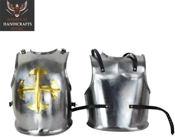 Medieval Gilt Cross Knights Cuirass Crusader Armor Breastplate Best Halloween Cosplay Costume, Adult (Standard), Silver & Gold