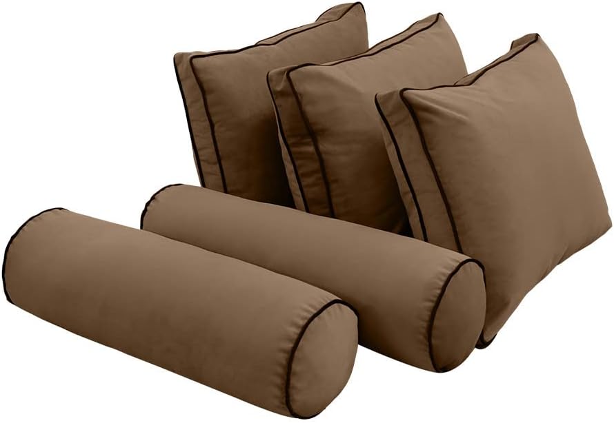 Prolinemax Style V3 Twin Size Contrast Pipe Velvet Indoor Daybed Mattress Bolster Pillow Complete Set AD308