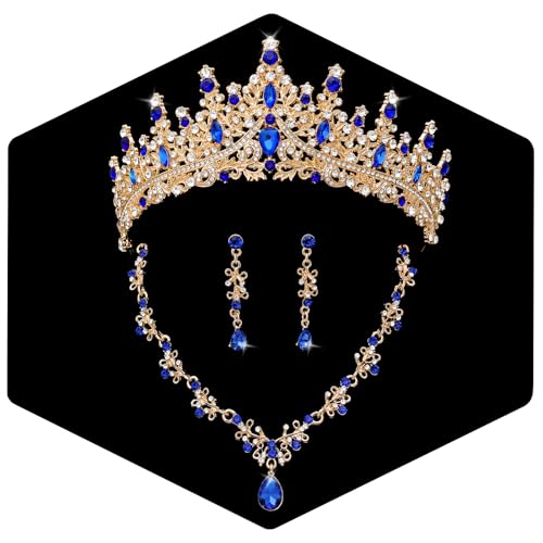 Crystal Crown and Jewelry Set for Women Royal Tiaras Earrings Necklace for Bridal Wedding Princess and Queen Costume Jewelry for Prom Pageant Pageant Birthday Party Halloween Quinceanera by CROWVM - Used condition - US$19.44