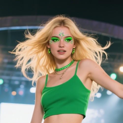 2pcs Grün Edelstein Kristall Gesicht Tattoo,Glitzersteine Gesicht Kit kann auf Ihrem Gesicht die ganze Nacht für viele Anlässe,Sie sind das perfekte Geschenk für Kinder und Erwachsene.