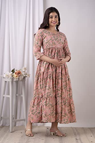 Image of Women's Cotton Anarkali Comfortable Maternity Feeding Kurta Dress with Zippers