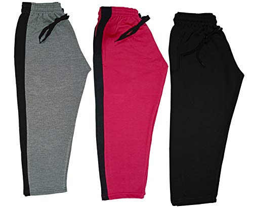 Image of indi weaves Kids Unisex Solid Fleece Warm Track Pants Winter Lower for Boys & Girls (Black, Magenta, Grey, 2-3 Years) Pack of 3