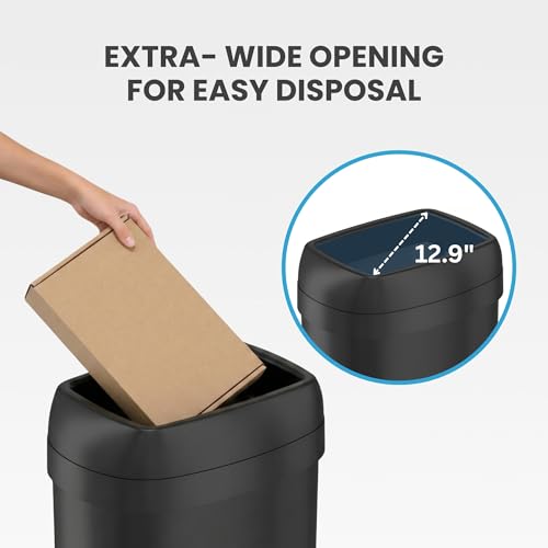 Image of iTouchless 16 Gallon / 61 Liter Open Top Kitchen Trash Can & Recycle Bin, Matte Black Stainless Steel Commercial Grade Garbage Bin with Dual Odor Filters for Office, Garage, Restaurant, and Home
