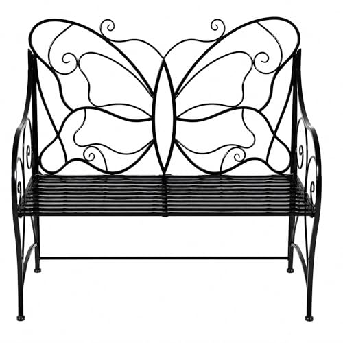 hotsizz Banc de Jardin Fer Forgé, Banc Jardin Deux Places avec Dossier décoratif en Fer forgé, Banc Exterieur Jardin, 2 Places, 105×100×50cm, Balcon,...