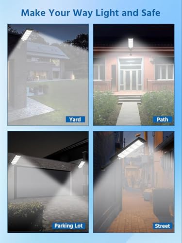 Image of LITVERSE 300W Solar Wall Mount Street Light, IP67 Waterproof with Remote & Motion Sensor. Dusk to Dawn 6500K Cool White LED Flood lamp, Durable ABS Alloy Body for Home, Garden, Yard, gate & Parking