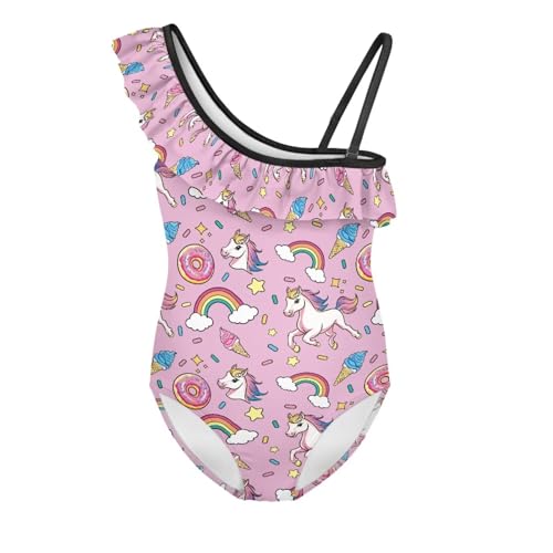 One Piece Swimsuit for Girls Trendy Summer Ruffle Swimwear Casual Cozy One Shoulder Bathing Suit for Hawaiian