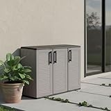 Dmora - Gesves Outdoor-Garderobe, Mehrzweck-Balkonschrank, 3-türiger Outdoor-Kleiderschrank, 100% Made in Italy, 102 x 37 x 84 cm, Grau und Schwarz, gestreifte Oberfläche