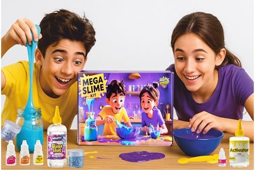 Image of Mighty Junior's New Mega Slime kit |Pack of 70+ Unique Making slimes|Toys for Kids Ages 4-15 Years| Monster,Butter, Unicorn, Ice-Cream, Crystal Slime Kit |Birthday Gifts and Toys for Boys and Girls|