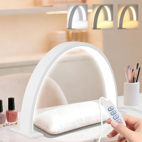 Jonuin Nail Light for Desk Half Moon Light for Nail Desk 3 Colour Modes and Brightness Nail Desk Lamp USB Powered Nail Desk Light for Nail Tech Beauty Eyelash Makeup Salon Tattoo Crafts (White)