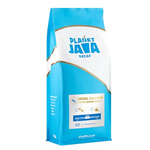 Planet Java Brazilian Cerrado 2 Swiss Water Decaf Coffee Beans (1 x 1kg) - 100% Arabica Hand Roasted - Medium Roast