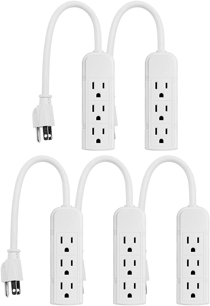Uninex PS28E WTv2 Compact Grounded 3-Outlet Power Strip ETL Listed, 1-Foot, White, 5-Pack