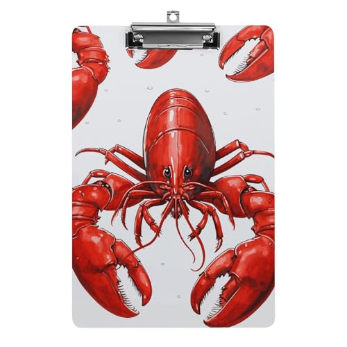 Porte-bloc plastique A4 imprimé homard rouge avec presse-papiers profil bas bureau