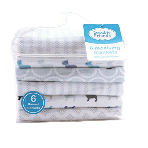 Image of Luvable Friends Unisex Baby Cotton Flannel Receiving Blankets, Bulldogs 6-Pack, One Size