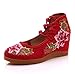 XLH Chaussures de Cheongsam Classiques pour Femmes Casual Chinois brodé Floral Chaussures Hanfu Chaussures Chaussures de mariée Chaussures en Tissu pour Femmes,Rouge,EU37