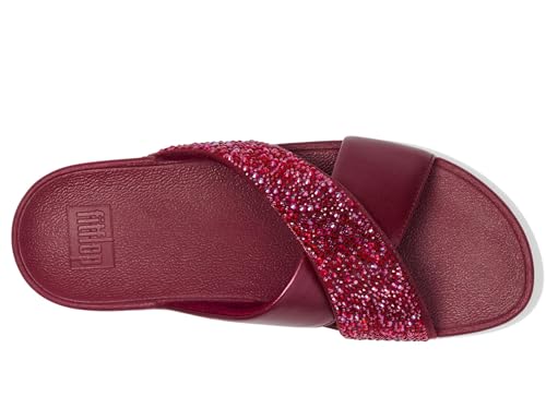 Image of FitFlop Womens Lulu Crystal-Mix Metallic Cross Slides All Black Sandal