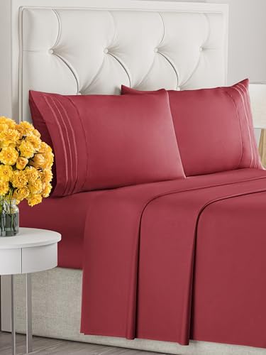 Image of Full Size 4 Piece Sheet Set - Ultra Soft & Cooling Sheets - Berry | Fits 8 Inch to 16 inch Mattress, Wrinkle Free & Fade Resistant with Deep Pockets, Breathable, Comfy Hotel Luxury Bedding