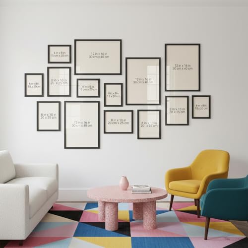 Image of HOTHOUSE Photo Frame For Wall Decor | Wooden Frames For Wall Decoration | Aesthetic Collage Picture Frames | Rectangular Photo Frame For Home Decor Office | Set of 14 (BLACK, Combo-1)