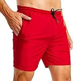 Björn Swensen Badeshorts Herren Sommer Badehosen Schwimmhose Schwimmshorts Beachshorts Strand Männer Swim Shorts Kurze Hosen BS9001 Rot Large