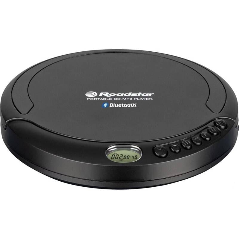 Roadstar PCD-499BT Discman, Reproductor de CD-MP3 / WMA, con Bluetooth, CDA,CD-R, CD-RW, Portátil con Auriculares Incluidos, Inalámbrico, Función Antichoque, Pantalla LCD, Pilas, Cable USB, Negro
