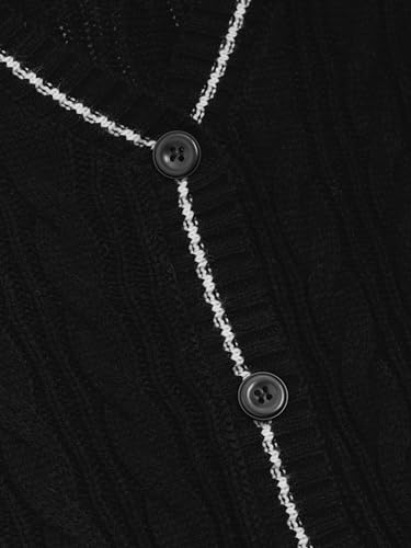 CIDER Cable Knit V-Neck Contrasting Binding Button Oversized Cardigan2