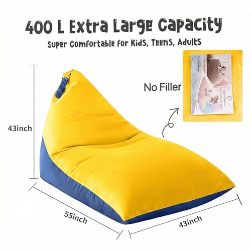 Nobildonna Stuffed Animal Storage Bean Bag Chair Cover, Yellow Blue, 400L