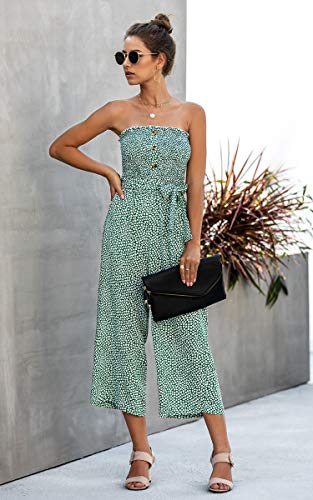 Angashion Women’s Jumpsuit-Casual Off Shoulder Sleeveless Ruffle Button Belt Wide Leg Jumpsuits Rompers Summer Green Xxl #TOP2
