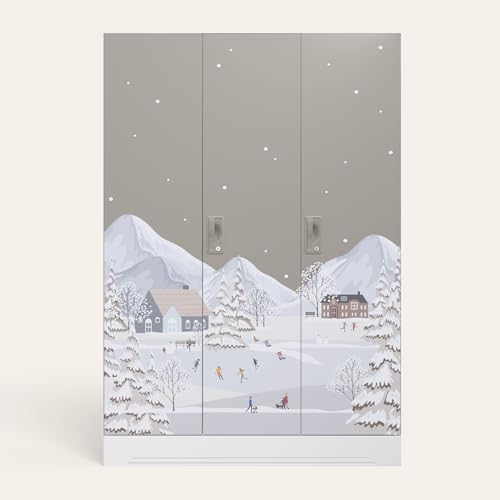 Image of Interio by Godrej Slimline 3-Door Digital Printed Steel Almirah (Snowscape Warm Grey), 1-Year Warranty, 1 Locker