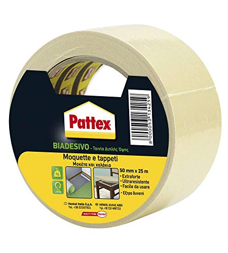 Pattex Doppelseitiges Klebeband, Band für Teppiche, Teppiche und andere Bodenbeläge, Klebekraft, 50 mm x 25 m