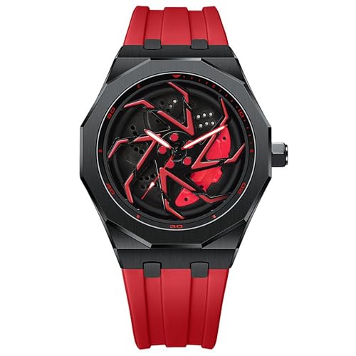 Image of IIK COLLECTION Men's Car Wheel Watch with Spinning Car Rim Hub Design with Silicon Strap|| Analog | Quartz Movement|| Water Resistant, Scratch Resistant