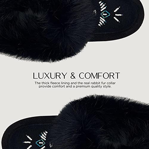 Laurentian Chief Moccasin Slippers for Woman - Orlon Beaded Slippers with Fur Trim and Padded Sole, Comfortable Indoor and Outdoor3