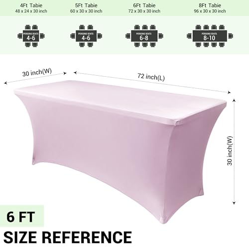 Image of Obstal 6ft Stretch Spandex Table Cover for Standard Folding Tables - Universal Rectangular Fitted Tablecloth Protector for Wedding, Banquet and Party, 72L x 30W x 30H Inches, Light Pink, 2pc
