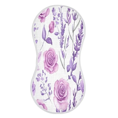 Roses and Lavender Burp Cloths Cotton Baby Washcloths,Large 22x11in Burping Cloth Absorbent and Soft for Newborn Baby Boys and Girls,2 Pack