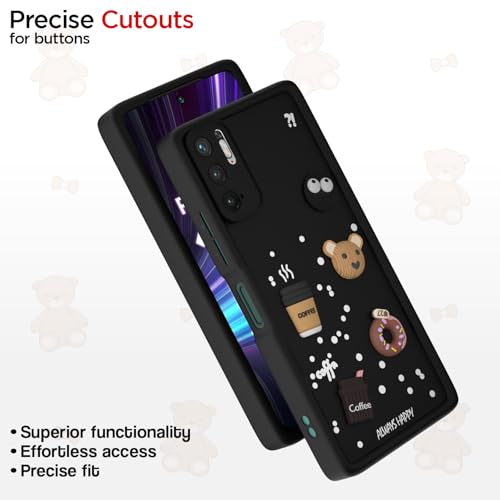 Image of Outlouders Back Cover for Redmi Note 10T 5G / Poco M3 Pro 5G | 3D Cartoon Bear Cute Fun Silicone Full Body Protection Bumper Case (Black)