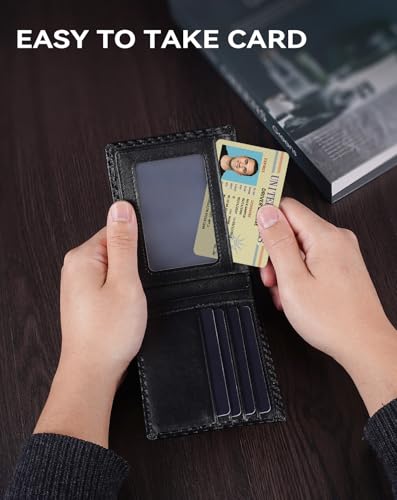 Image of Swallowmall Wallet for Men RFID Blocking Genuine Leather Mens Wallets Bifold with 2 ID Window 13 Card Slots black stripe-417