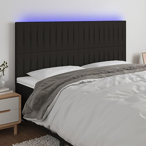 Brokky Cabecero con Luces LED cabeceros de Cama cabeceiras de Cama Tela Negro 180x5x118/128 cm / 3122678