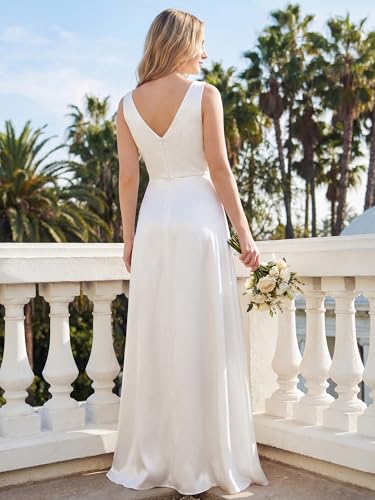 Image of Ever-Pretty Women's Summer Satin V Neck Formal Wedding Guest Dress Floor Length Empire Waist Bridesmaid Dresses with Pockets