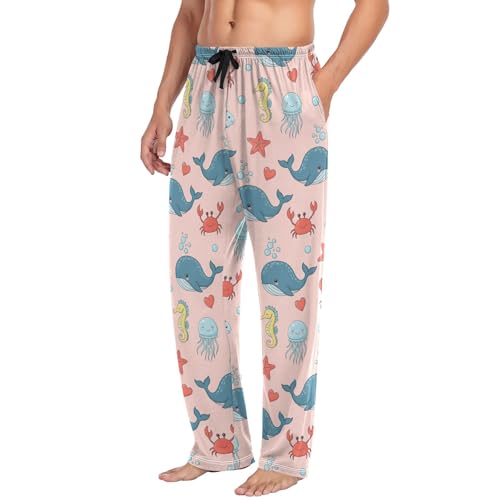 Cute Sea Animals Whales Lounge Pants Men with Pockets Drawstring Stretch Comfortable Men's PJ Bottoms S4