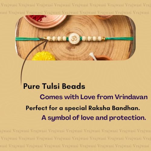 Image of Original Tulsi Rakhi for Brother | Handmade Natural Tulsi Beads Rakhi | Sacred Raksha Bandhan Rakhis for Boys | Traditional Spiritual Rakhi Gift
