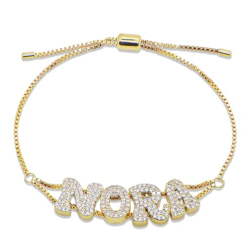 Personalized Bubble Name Bracelet with Custom Brass Bubble Letter Charms, Handcrafted Adjustable Keepsake Jewelry Gift