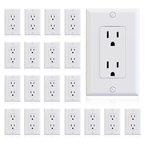 ELEGRP Glossy White Decorator Receptacle, 15A 125V Standard Elect...