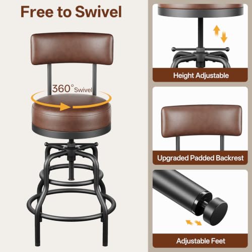 Image of Raynesys 22-29 Inch Adjustable Height Swivel Bar Stools with Back Set of 2