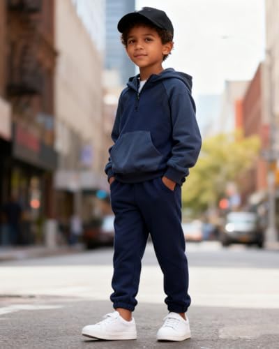 Image of OLMRJKD 5-12Y Boys Clothes 2 Piece Long Sleeve Quarter Zip Hoodie Sweatshirt and Sweatpants Fall Winter Sweatsuit