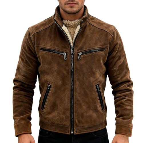 Generisch Chaqueta de forro polar para hombre, vintage, chaqueta de piloto, forrada cálida, chaqueta de entretiempo, chaqueta de invierno, cuello alto, chaqueta de trabajo, chaqueta de forro polar