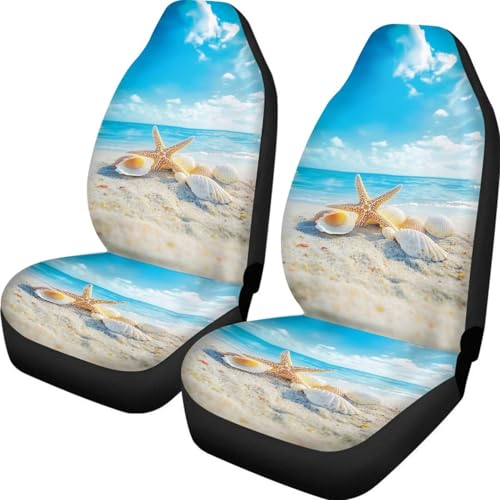 JOAIFO Beachy Car Seat Covers for Women,2 Pack Starfish Vehicle Front Seat Protector for Cars SUV Trucks,Stylish Car Interior Accessories for Women