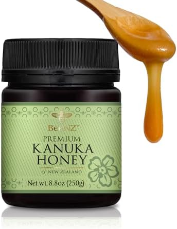 BeeNZ Raw Kānuka Honey – Pure New Zealand Monofloral Kānuka Honey, Natural Sweetener & Superfood for Wellness, Skin Care, and Gourmet Food Pairing - No Sugar Added, Pantry Staple, Hive-to-Jar Traceable (8.8 oz)