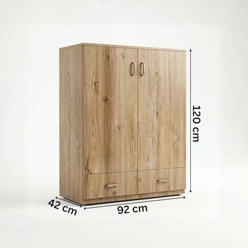 Image of FFO Wooden Storage Cabinet with 2 Doors & 2 Drawers | Multi-Purpose Wardrobe Organizer with Shelves | Engineered Wood Cupboard for Living Room, Bedroom & Office | Modern Sideboard Storage Unit DIY.
