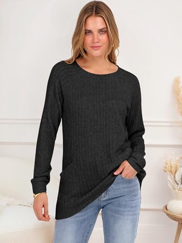 ANRABESS Shirts for Women Long Sleeve Ribbed Knit Lightweight Sweater Casual Loose Tunic Tops with Pocket 2025 Fall Outfits3