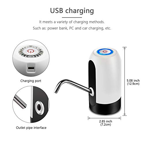 Huappnio 5 Gallon Water Dispenser, Water Bottle Pump Electric Portable Usb Charging For 5 Gallon Water Bottle Built-In 1200Mha Battery White #TOP4