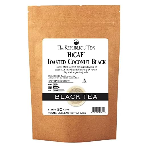 The Republic of Tea HiCAF Toasted Coconut Black Tea, 50 Tea Bags, High-Caffeinated Gourmet Herbal Blend