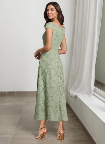 Tea Length Mother of The Bride Dresses for Women Off The Shoulder Floral Formal Evening Dress with Sleeves2